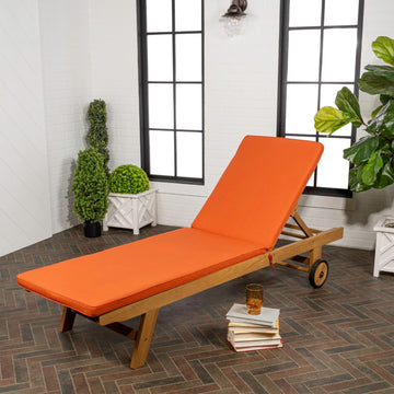 Mallorca 77.56"x23.62" Modern Classic Adjustable Acacia Wood Chaise Outdoor Lounge Chair with Cushion & Wheels - JONATHAN Y